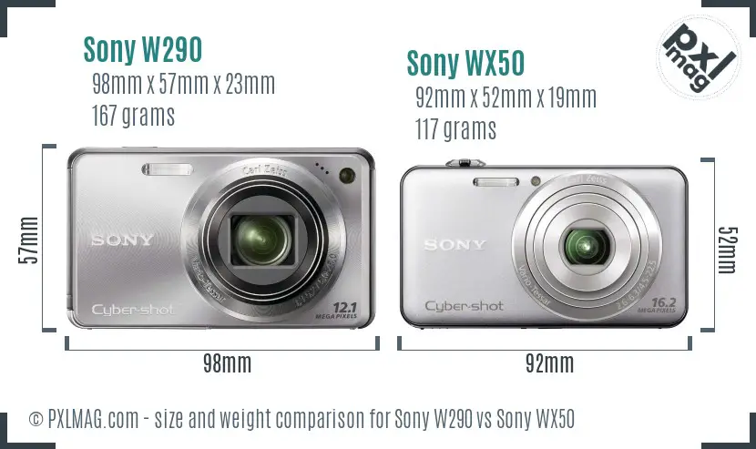 Sony W290 vs Sony WX50 size comparison