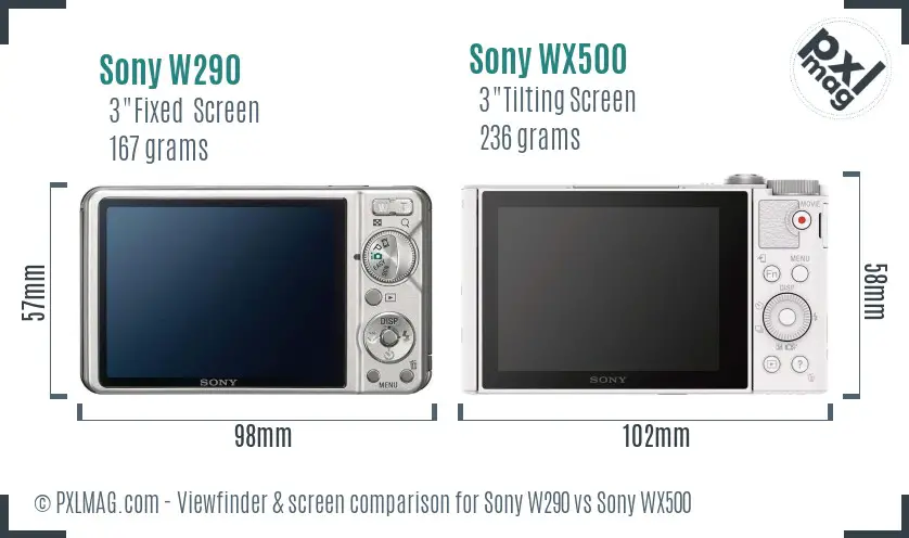 Sony W290 vs Sony WX500 Screen and Viewfinder comparison