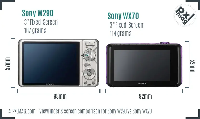 Sony W290 vs Sony WX70 Screen and Viewfinder comparison