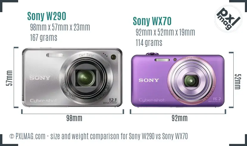 Sony W290 vs Sony WX70 size comparison