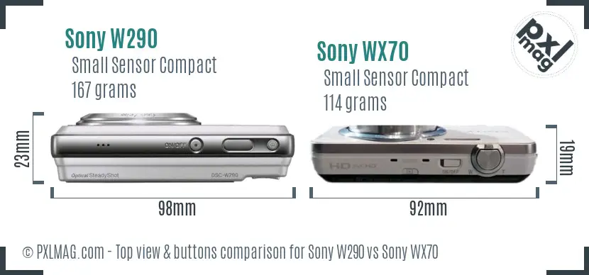 Sony W290 vs Sony WX70 top view buttons comparison