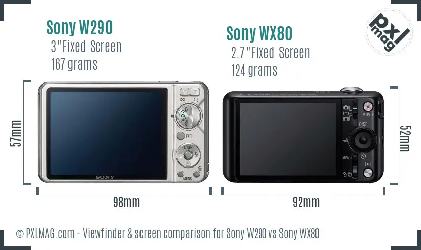 Sony W290 vs Sony WX80 Screen and Viewfinder comparison