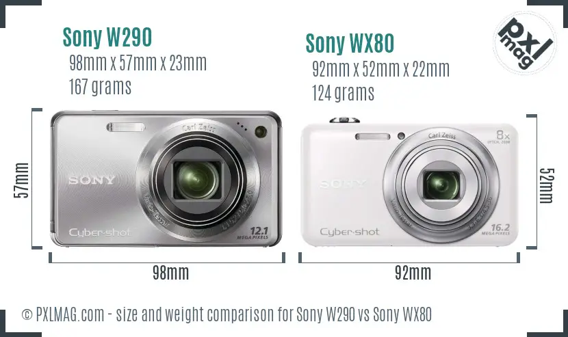 Sony W290 vs Sony WX80 size comparison
