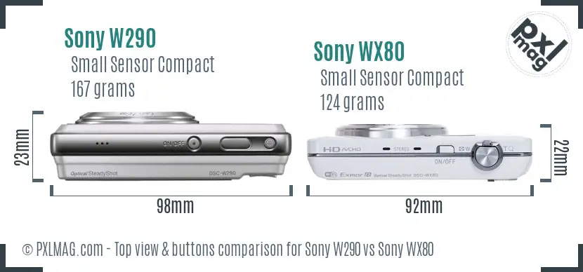 Sony W290 vs Sony WX80 top view buttons comparison