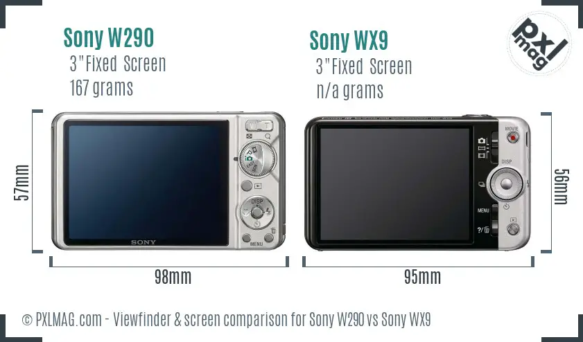 Sony W290 vs Sony WX9 Screen and Viewfinder comparison
