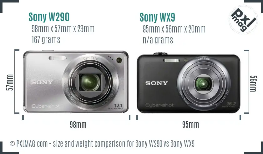 Sony W290 vs Sony WX9 size comparison
