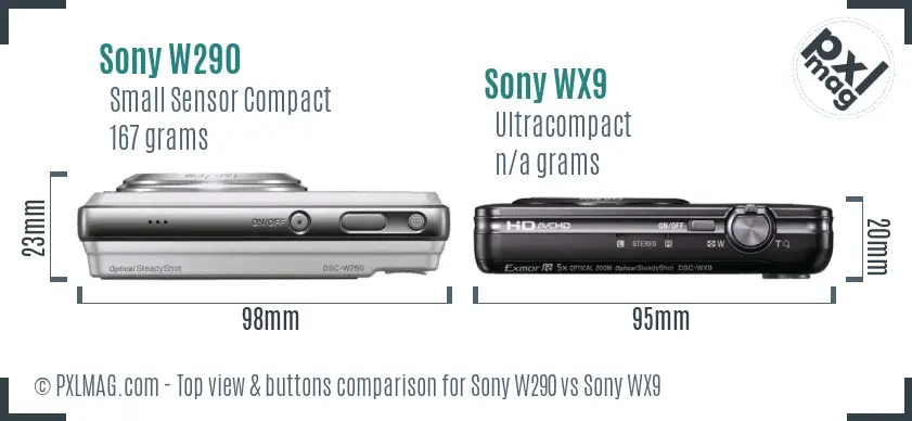 Sony W290 vs Sony WX9 top view buttons comparison