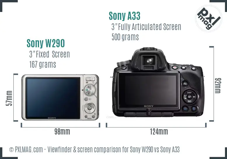 Sony W290 vs Sony A33 Screen and Viewfinder comparison