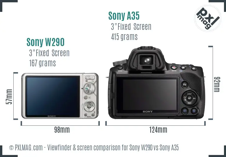Sony W290 vs Sony A35 Screen and Viewfinder comparison