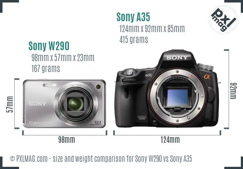 Sony W290 vs Sony A35 size comparison