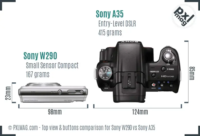 Sony W290 vs Sony A35 top view buttons comparison