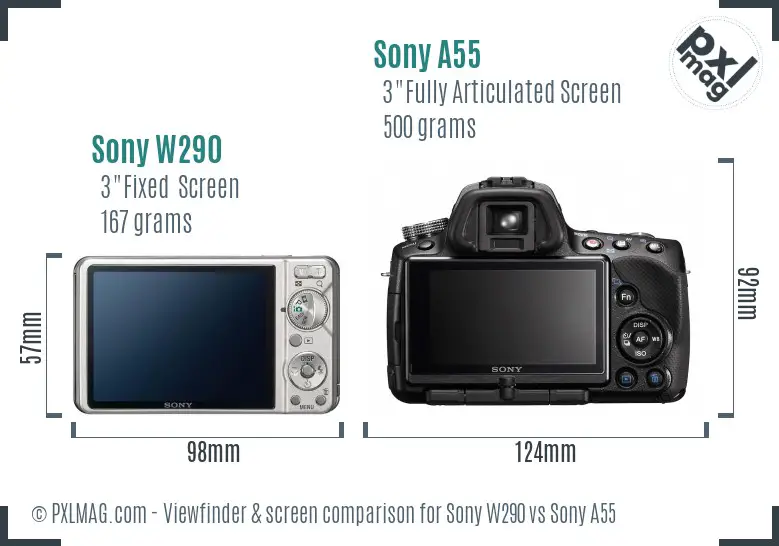 Sony W290 vs Sony A55 Screen and Viewfinder comparison