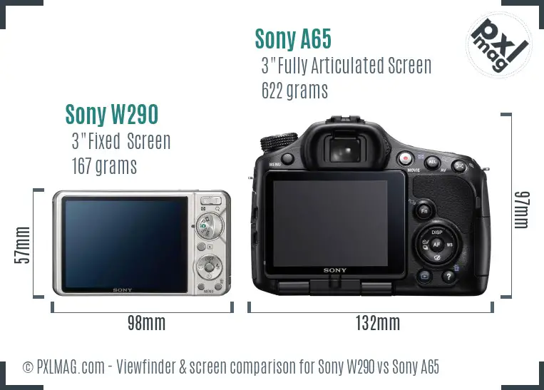 Sony W290 vs Sony A65 Screen and Viewfinder comparison