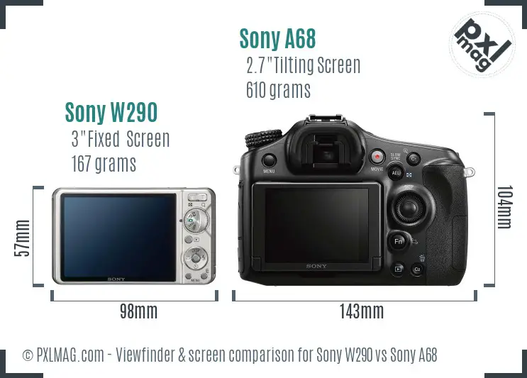 Sony W290 vs Sony A68 Screen and Viewfinder comparison