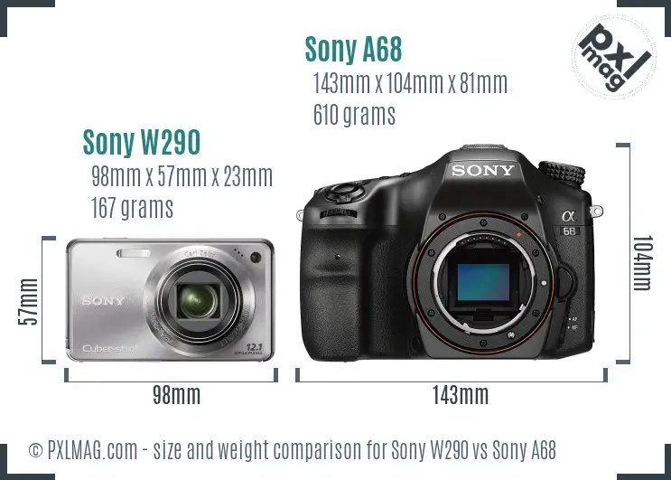 Sony W290 vs Sony A68 size comparison