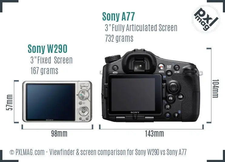 Sony W290 vs Sony A77 Screen and Viewfinder comparison