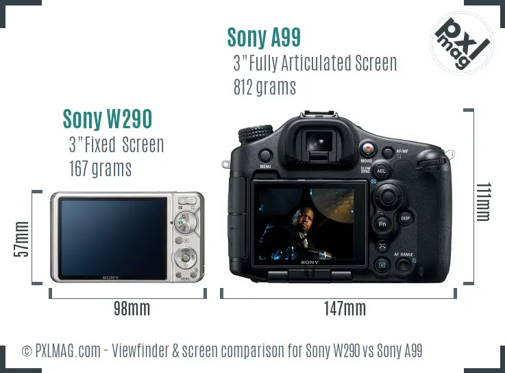 Sony W290 vs Sony A99 Screen and Viewfinder comparison