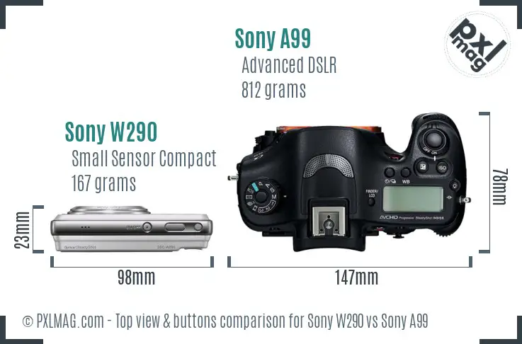 Sony W290 vs Sony A99 top view buttons comparison