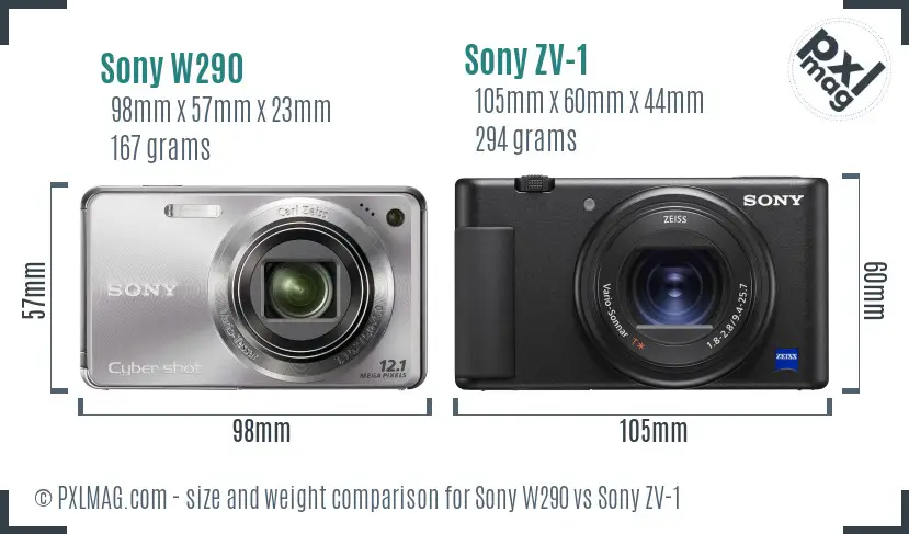 Sony W290 vs Sony ZV-1 size comparison