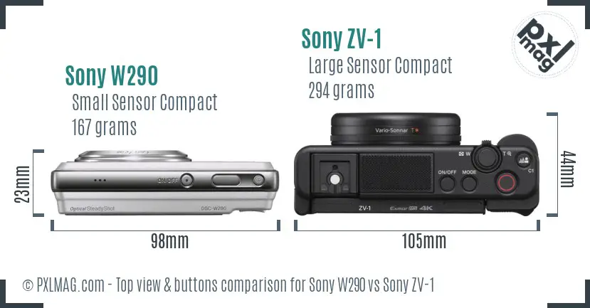 Sony W290 vs Sony ZV-1 top view buttons comparison