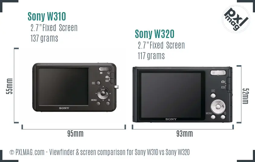Sony W310 vs Sony W320 Screen and Viewfinder comparison