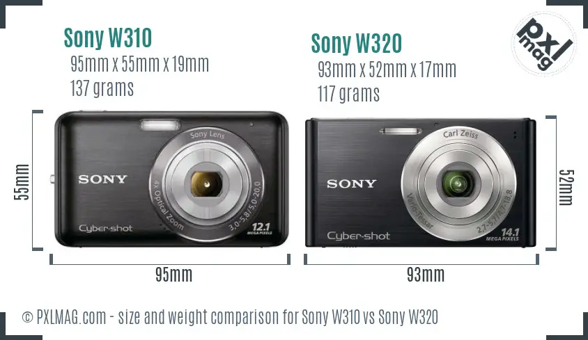 Sony W310 vs Sony W320 size comparison