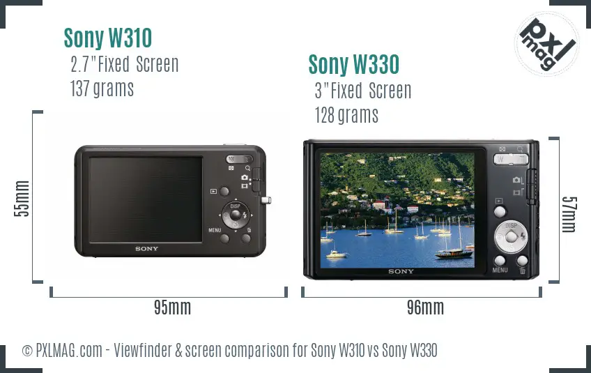 Sony W310 vs Sony W330 Screen and Viewfinder comparison