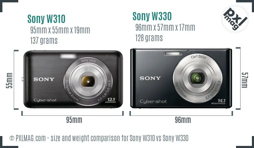Sony W310 vs Sony W330 size comparison
