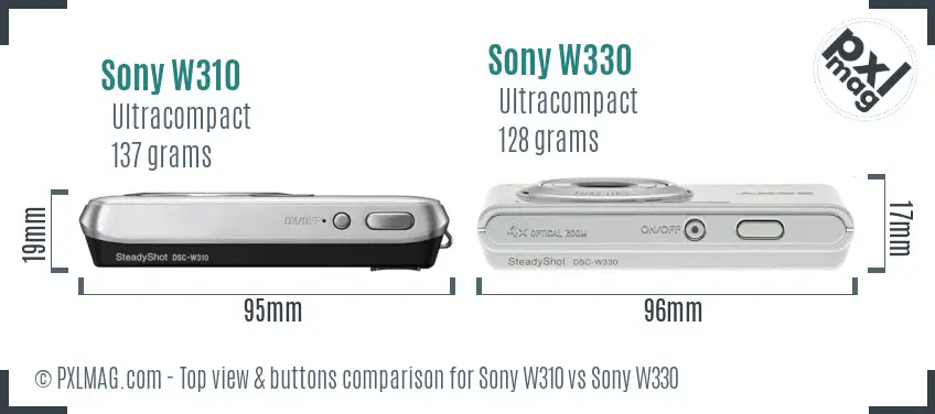 Sony W310 vs Sony W330 top view buttons comparison