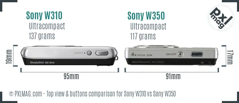 Sony W310 vs Sony W350 top view buttons comparison