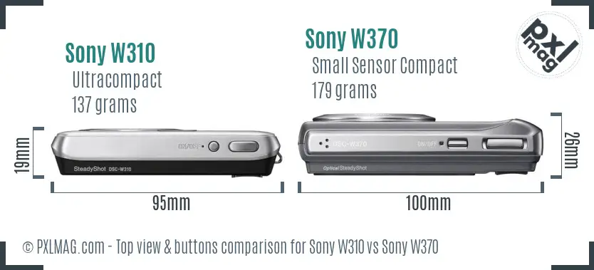 Sony W310 vs Sony W370 top view buttons comparison