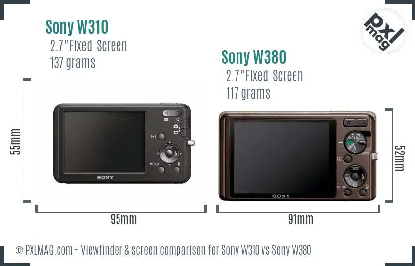 Sony W310 vs Sony W380 Screen and Viewfinder comparison