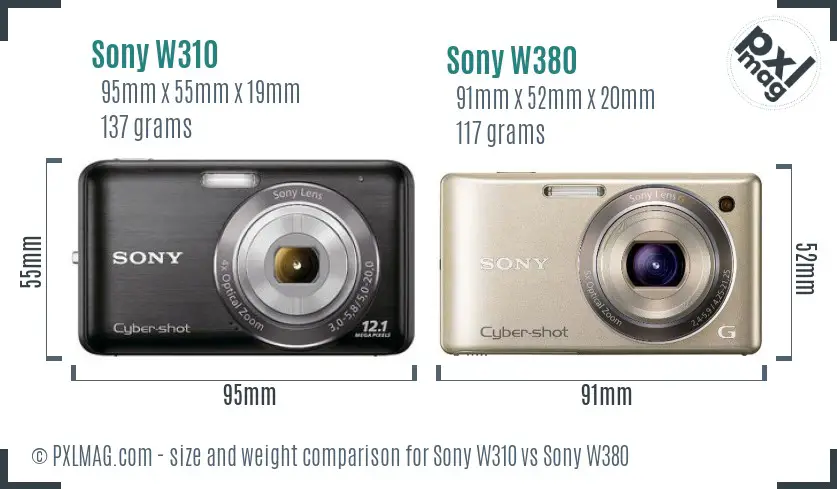 Sony W310 vs Sony W380 size comparison