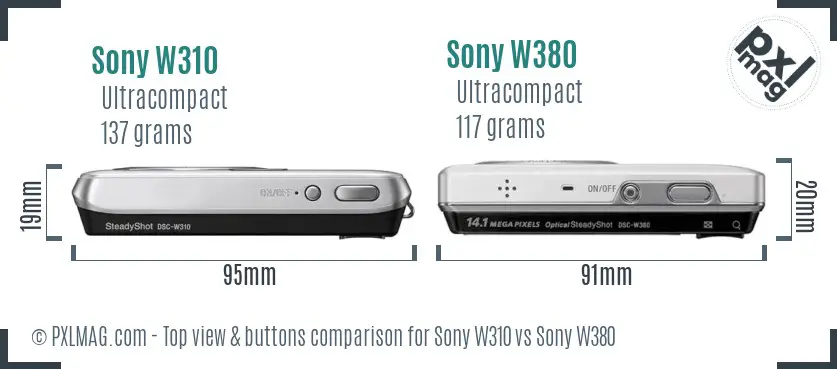 Sony W310 vs Sony W380 top view buttons comparison