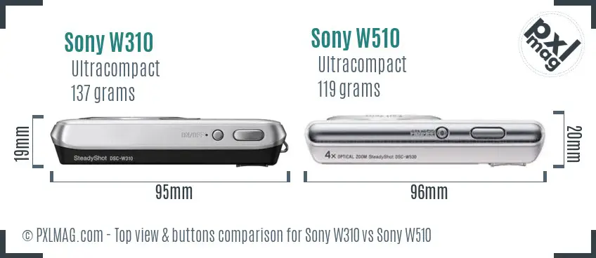 Sony W310 vs Sony W510 top view buttons comparison