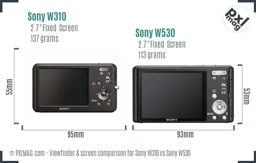 Sony W310 vs Sony W530 Screen and Viewfinder comparison