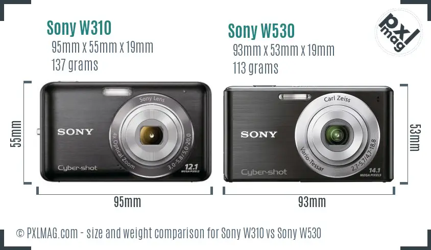 Sony W310 vs Sony W530 size comparison
