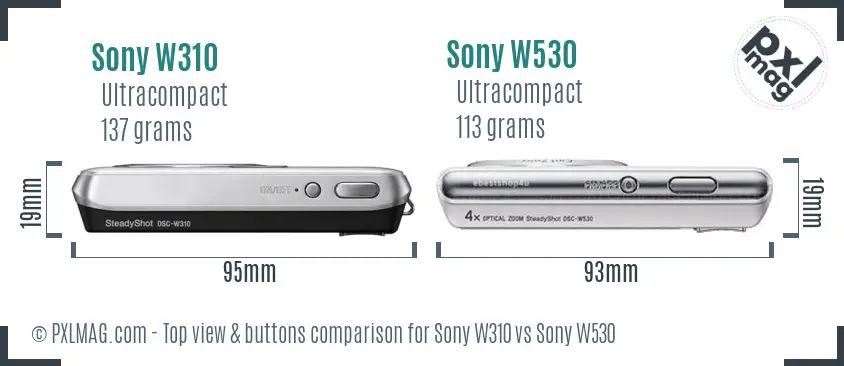 Sony W310 vs Sony W530 top view buttons comparison