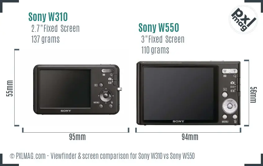 Sony W310 vs Sony W550 Screen and Viewfinder comparison