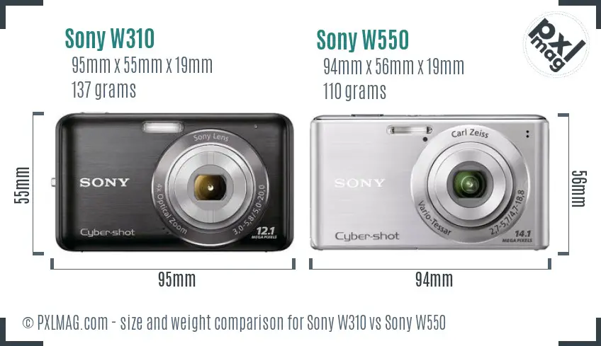 Sony W310 vs Sony W550 size comparison