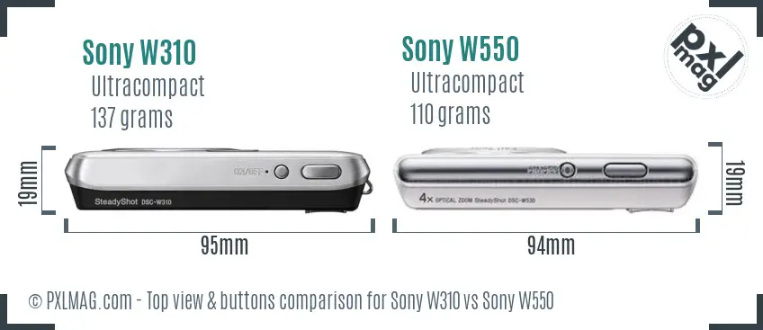 Sony W310 vs Sony W550 top view buttons comparison
