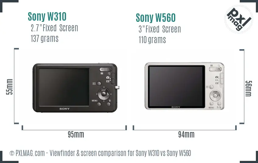 Sony W310 vs Sony W560 Screen and Viewfinder comparison