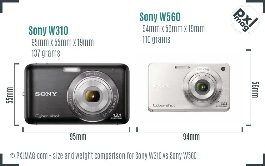 Sony W310 vs Sony W560 size comparison