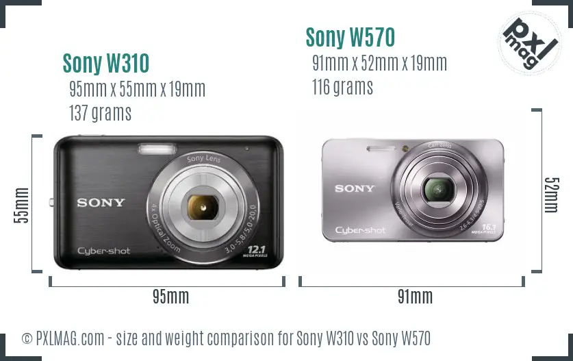 Sony W310 vs Sony W570 size comparison