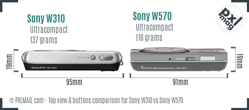 Sony W310 vs Sony W570 top view buttons comparison