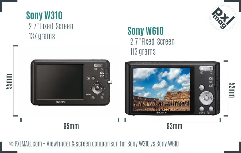 Sony W310 vs Sony W610 Screen and Viewfinder comparison