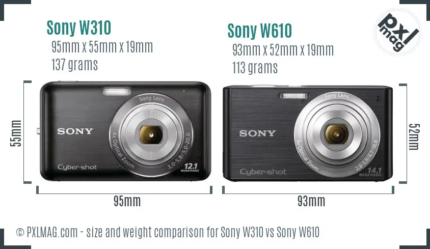 Sony W310 vs Sony W610 size comparison