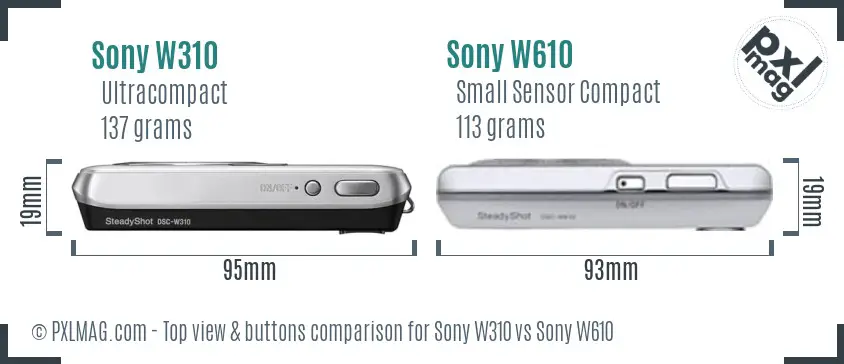 Sony W310 vs Sony W610 top view buttons comparison