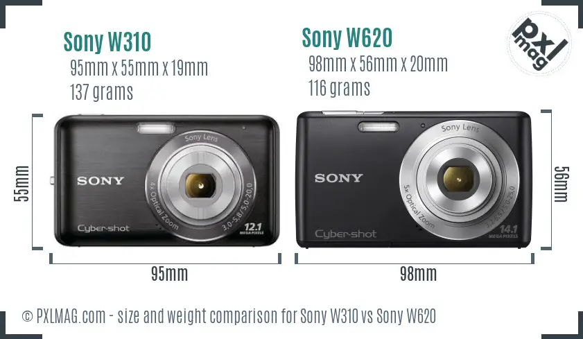 Sony W310 vs Sony W620 size comparison