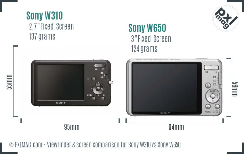 Sony W310 vs Sony W650 Screen and Viewfinder comparison